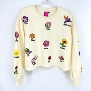 QUEEN OF SPARKLES Floral Embellished Cream Sweater
